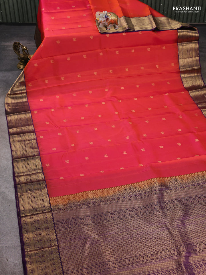 Pure soft silk saree dual shade of pinkish orange and purple with zari woven annam buttas and zari woven border