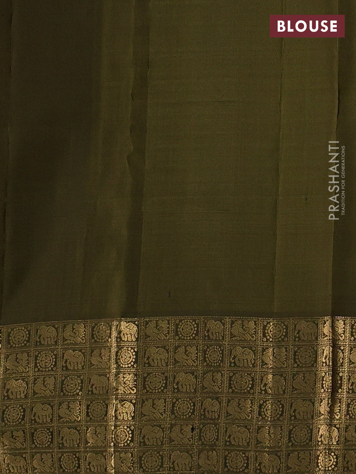 Pure soft silk saree dark magenta pink and sap green with elephant & rudhraksha zari woven buttas and rich zari woven border