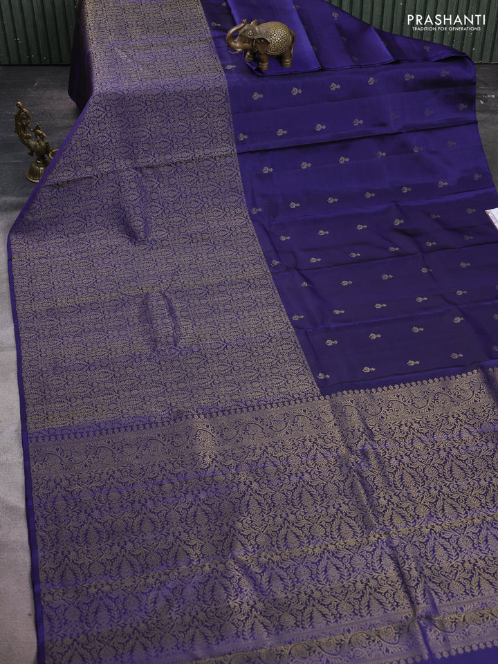 Pure soft silk saree navy blue with half & half style and long zari woven border