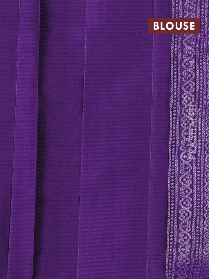 Pure soft silk saree dual shade of teal blue and deep violet with allover silver zari stripe pattern and long silver zari woven butta border