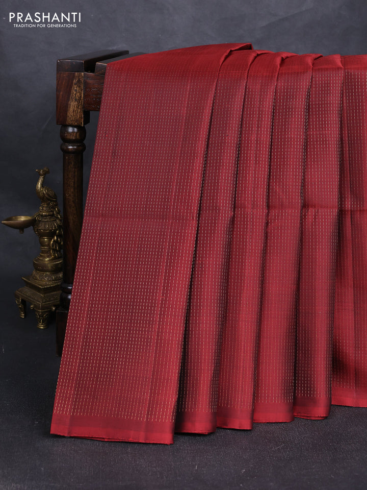 Pure soft silk saree maroon with allover zari stripe pattern in borderless style