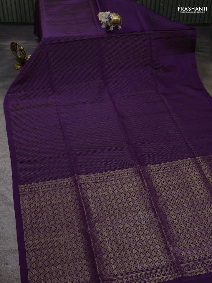 Pure soft silk saree purple with allover zari stripe pattern in borderless style