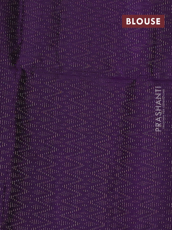 Pure soft silk saree cs blue and purple with allover checked pattern & zari buttas in borderless style