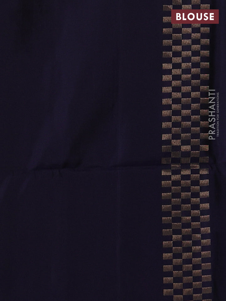 Pure soft silk saree navy blue with allover zari stripe pattern and long zari woven border