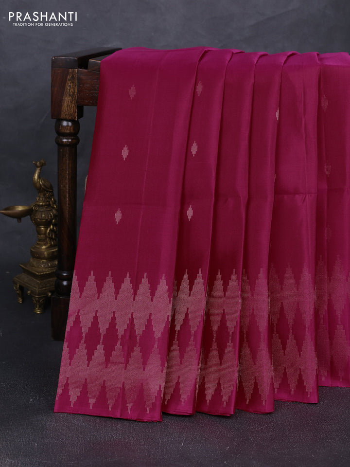 Pure soft silk saree pink with allover silver zari woven buttas and silver zari woven border