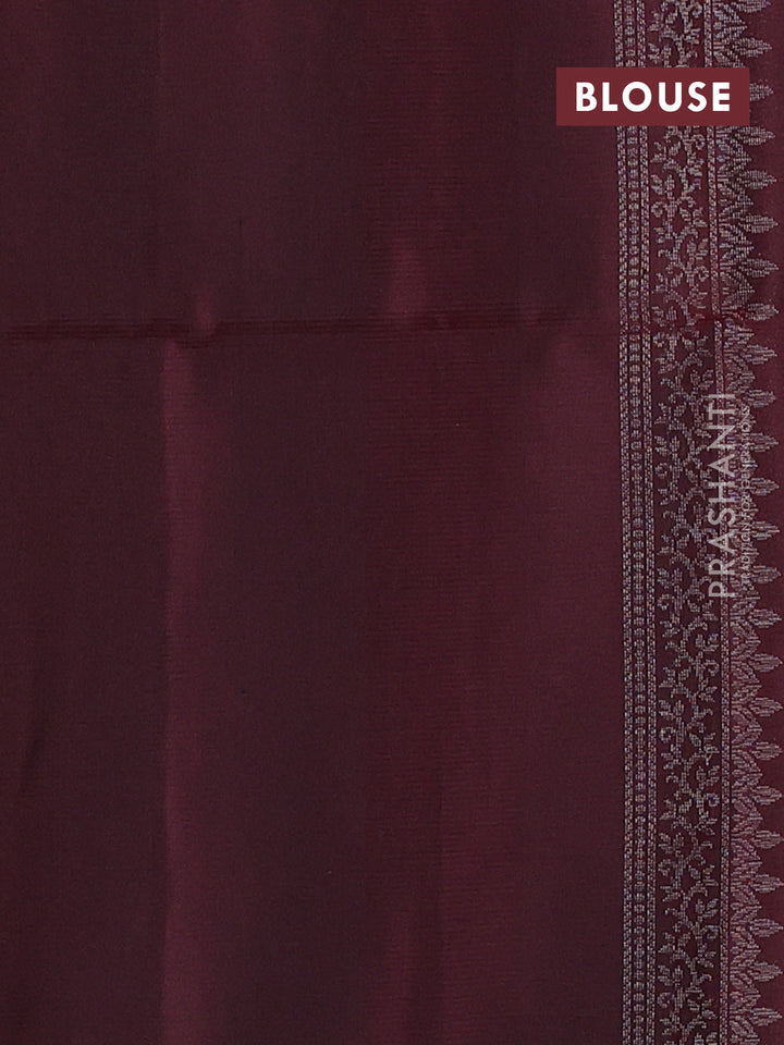 Pure soft silk saree deep maroon with silver zari woven buttas and silver zari woven border