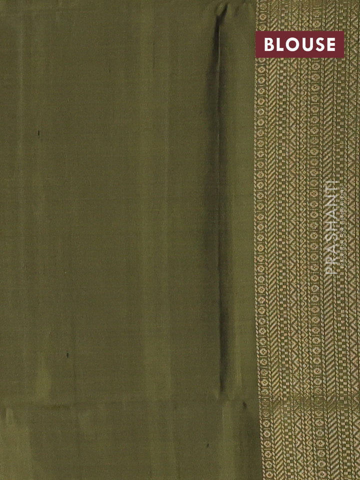 Pure soft silk saree maroon and mehendi green with allover zari woven brocade weaves and zari woven border