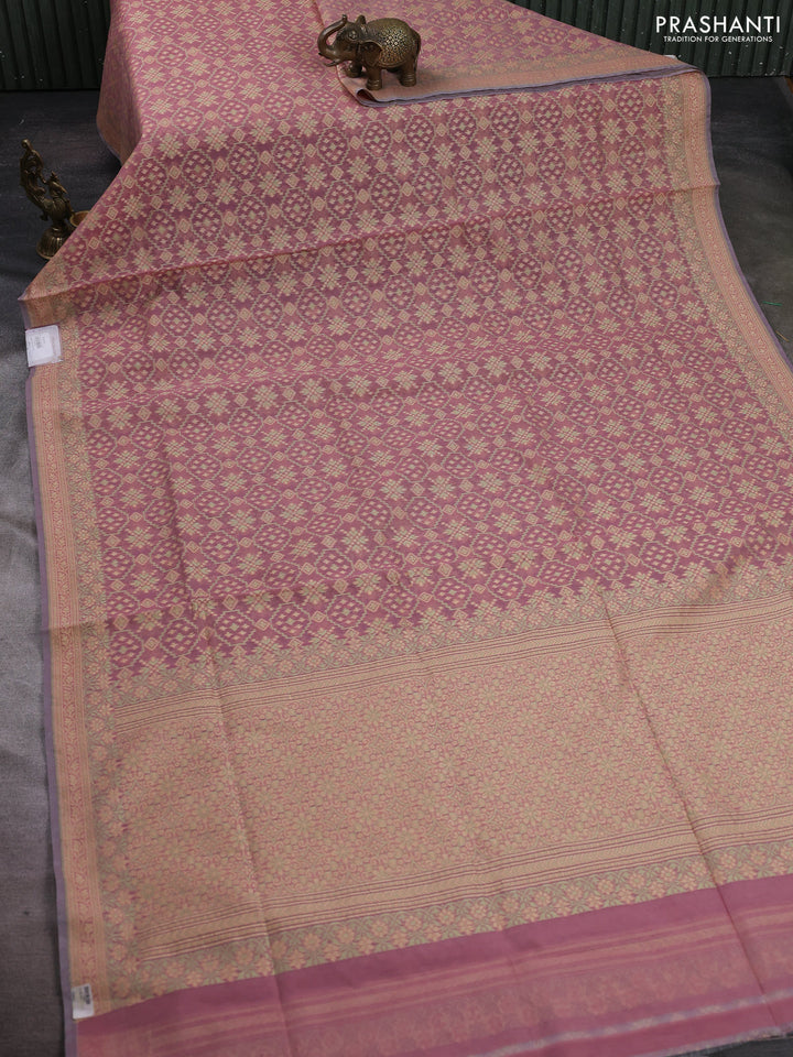 Banarasi cotton saree pastel pink with allover thread weaves and woven border
