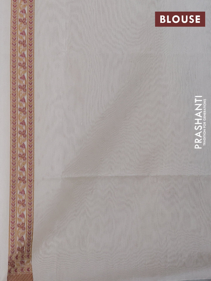 Banarasi cotton saree off white and maroon with thread woven butta weaves and woven border