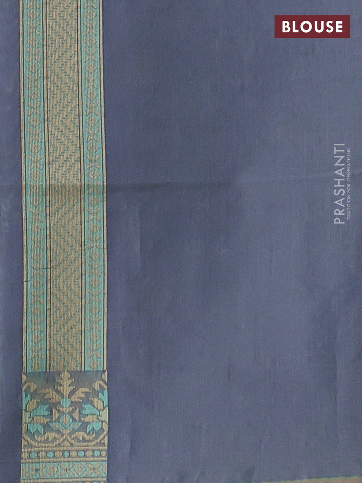 Banarasi cotton saree bluish grey with allover thread weaves and woven border