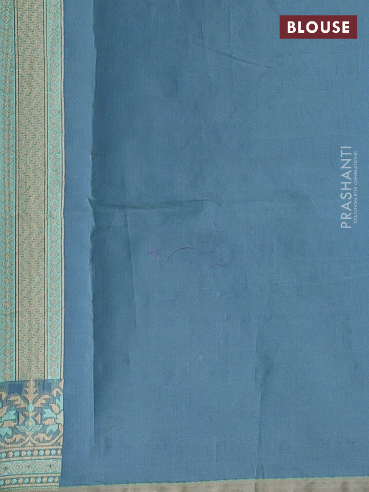 Banarasi cotton saree dual shade of teal blue with allover thread weaves and woven border