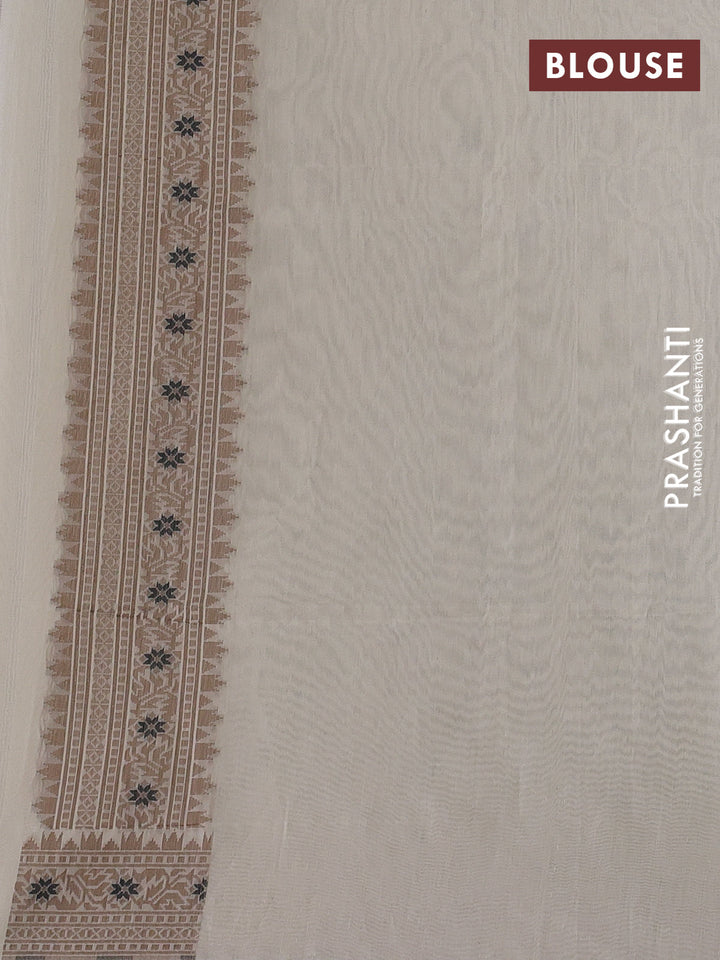 Banarasi cotton saree cream and brown with allover thread weaves and woven border