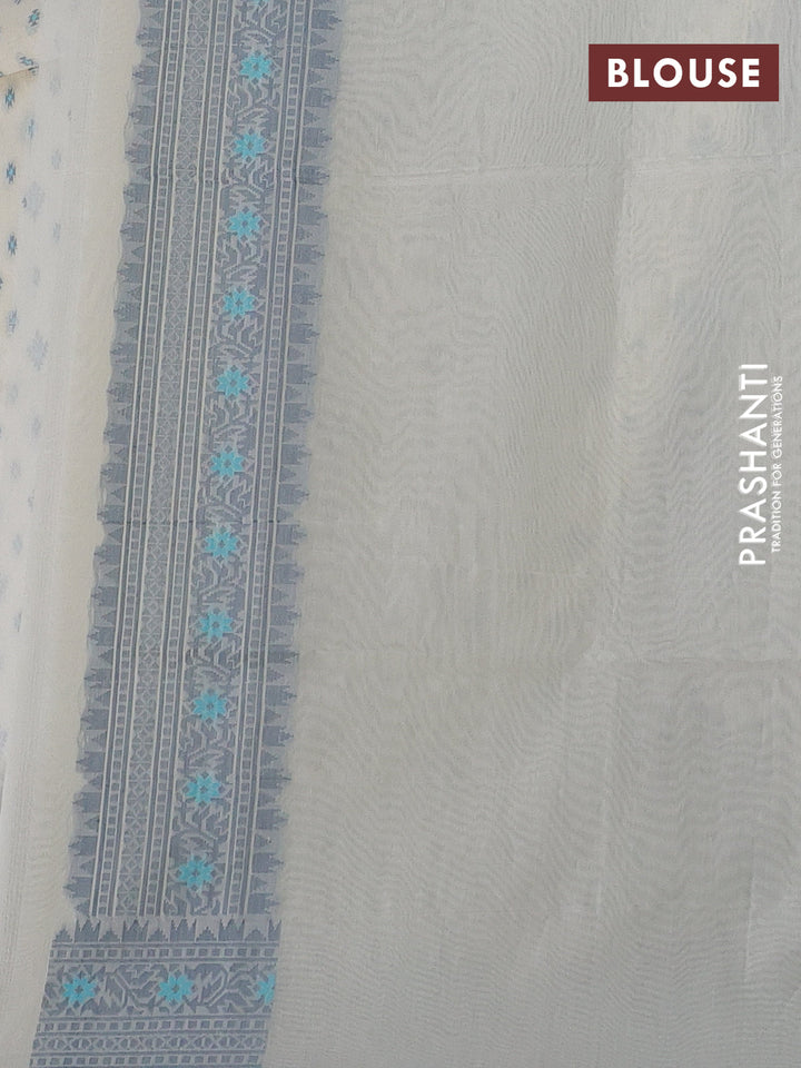 Banarasi cotton saree cream and grey with thread woven butta weaves and woven border