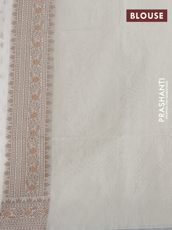 Banarasi cotton saree cream and brown with thread woven butta weaves and woven border