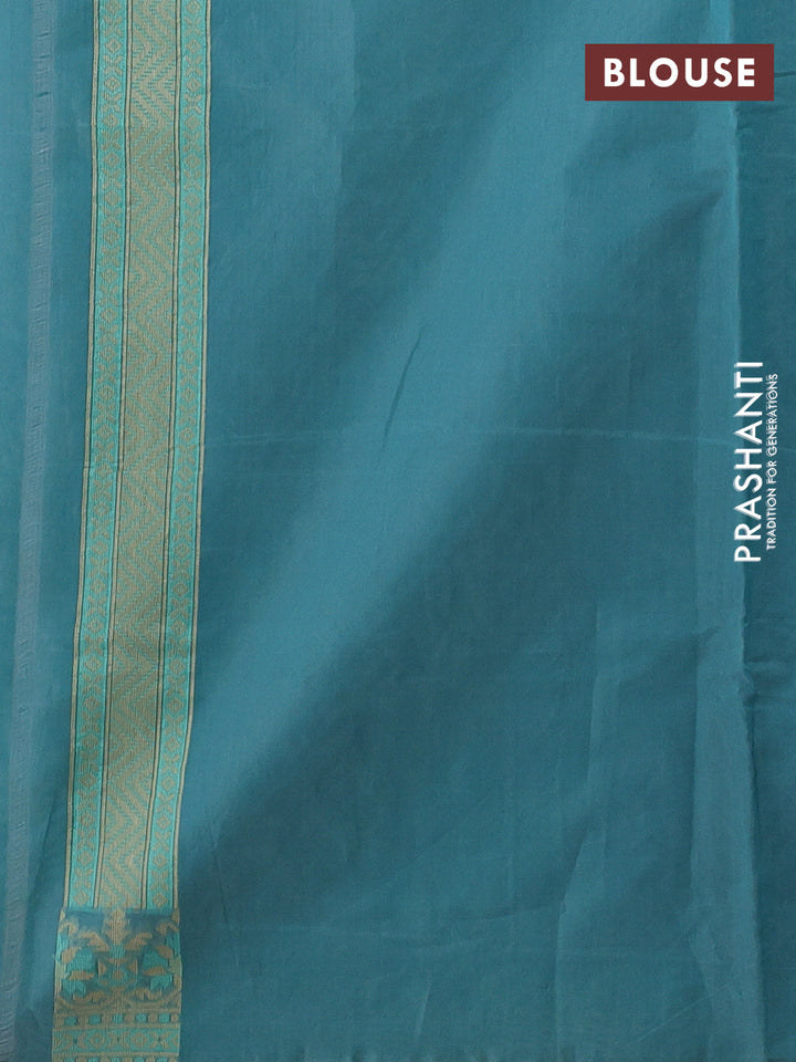 Banarasi cotton saree teal green shade with allover thread weaves and woven border