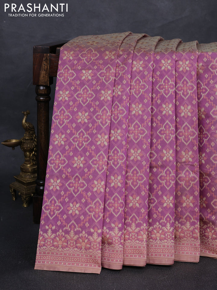 Banarasi cotton saree purple shade with allover thread weaves and woven border