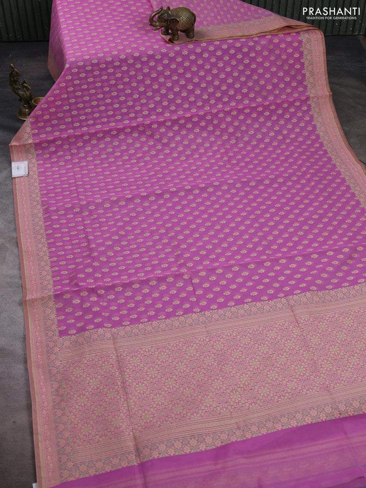 Banarasi cotton saree light pink with thread woven buttas and woven border