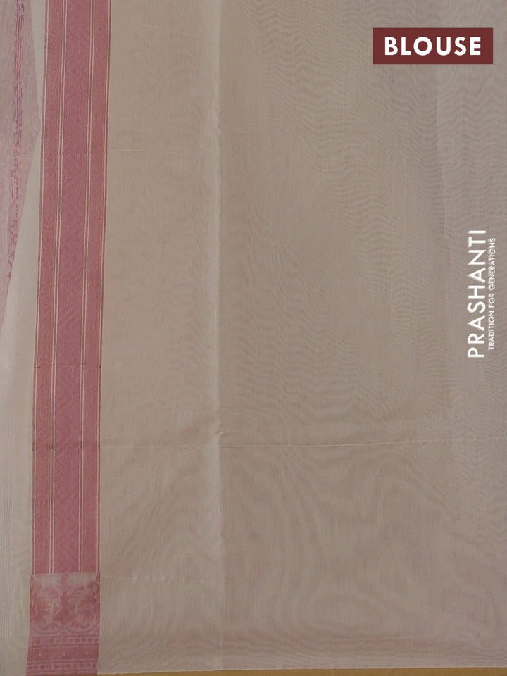 Banarasi cotton saree cream and mauve pink with allover thread weaves and woven border