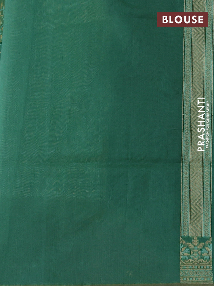 Banarasi cotton saree green with allover thread weaves and woven border