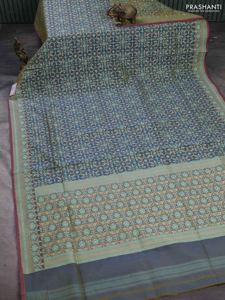 Banarasi cotton saree dark grey with allover thread weaves and woven border