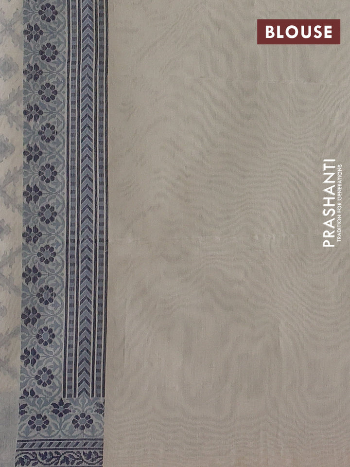 Banarasi cotton saree off white and navy blue with allover thread weaves and woven border