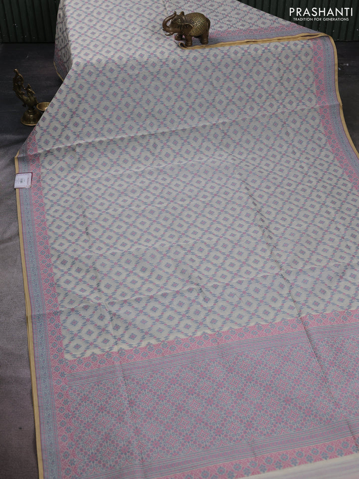 Banarasi cotton saree off white and grey with allover thread weaves and woven border