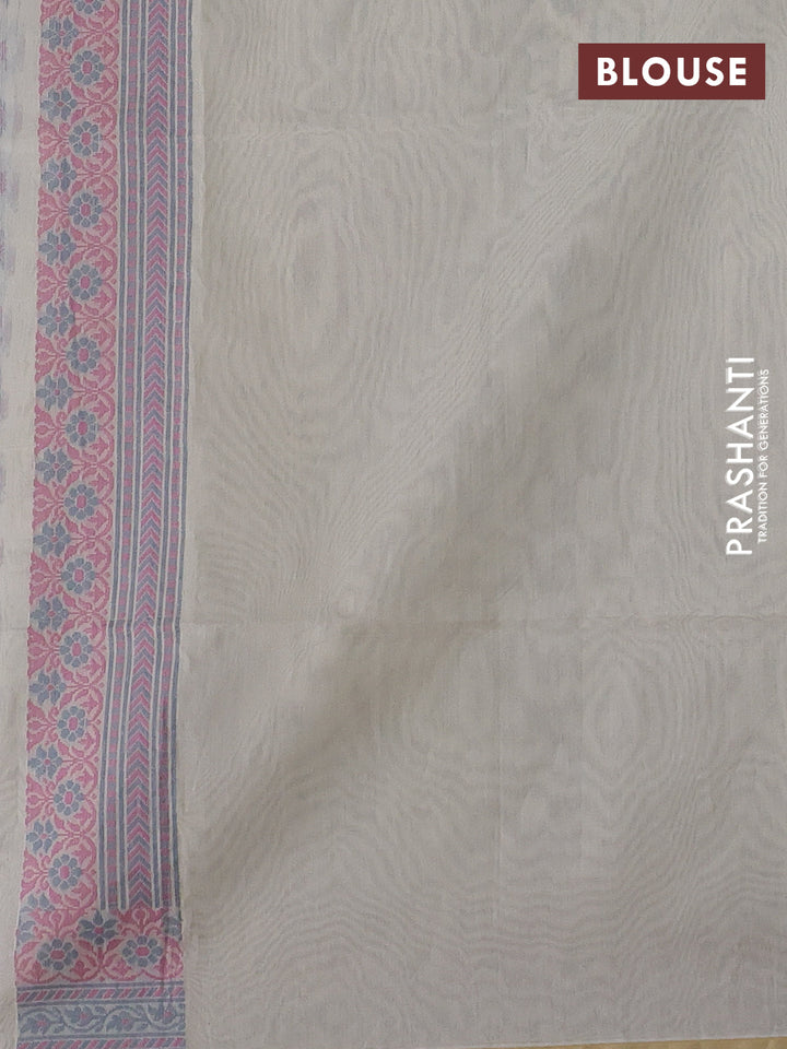 Banarasi cotton saree off white and grey with allover thread weaves and woven border