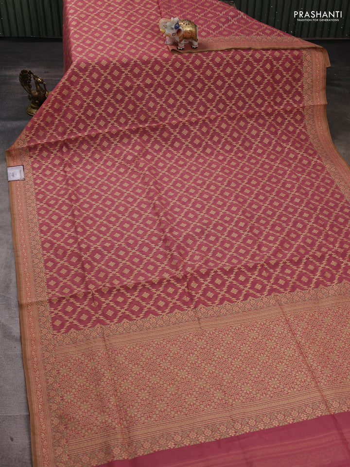 Banarasi cotton saree maroon shade with allover thread weaves and woven border