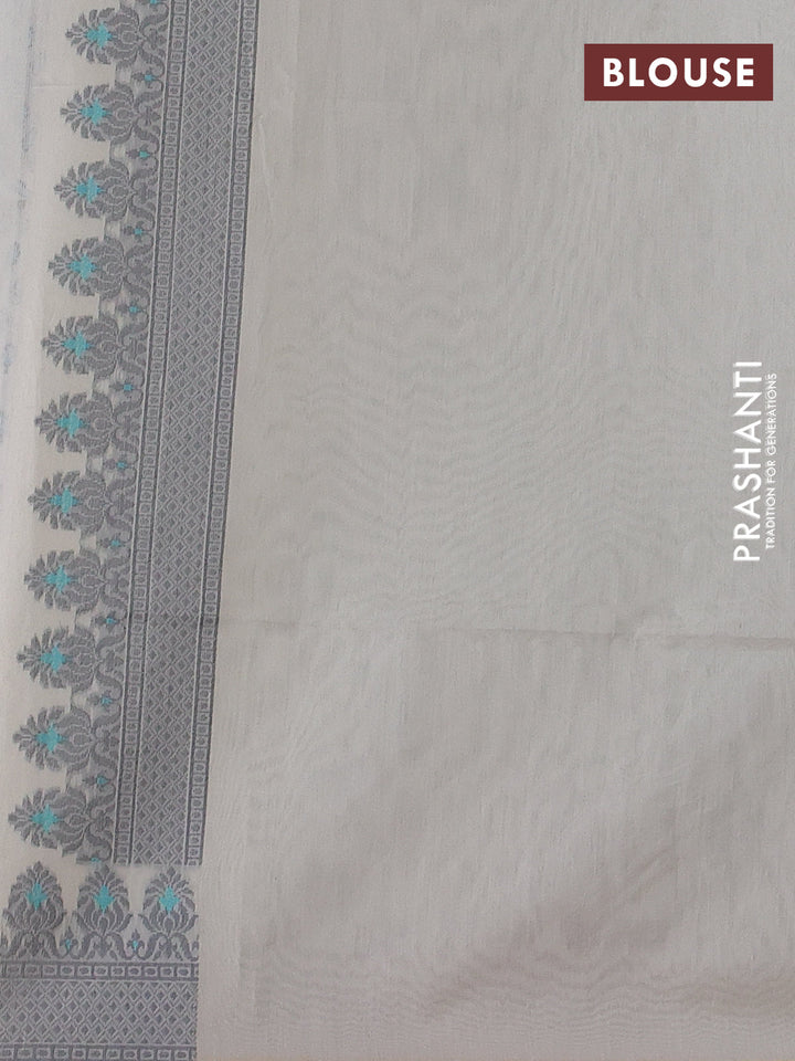 Banarasi cotton saree off white with allover thread woven butta weaves and woven border