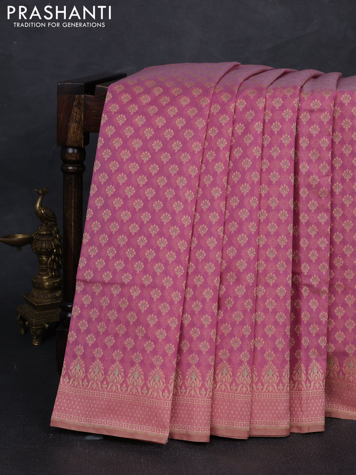 Banarasi cotton saree pink shade with allover thread woven butta weaves and woven border