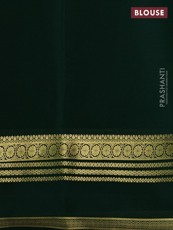 Pure mysore silk saree green with plain body and rettapet zari woven border