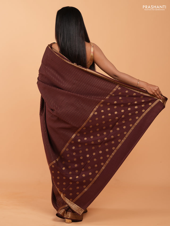 Pure mysore silk saree coffee brown with allover zari woven 1000 buttas and zari woven border
