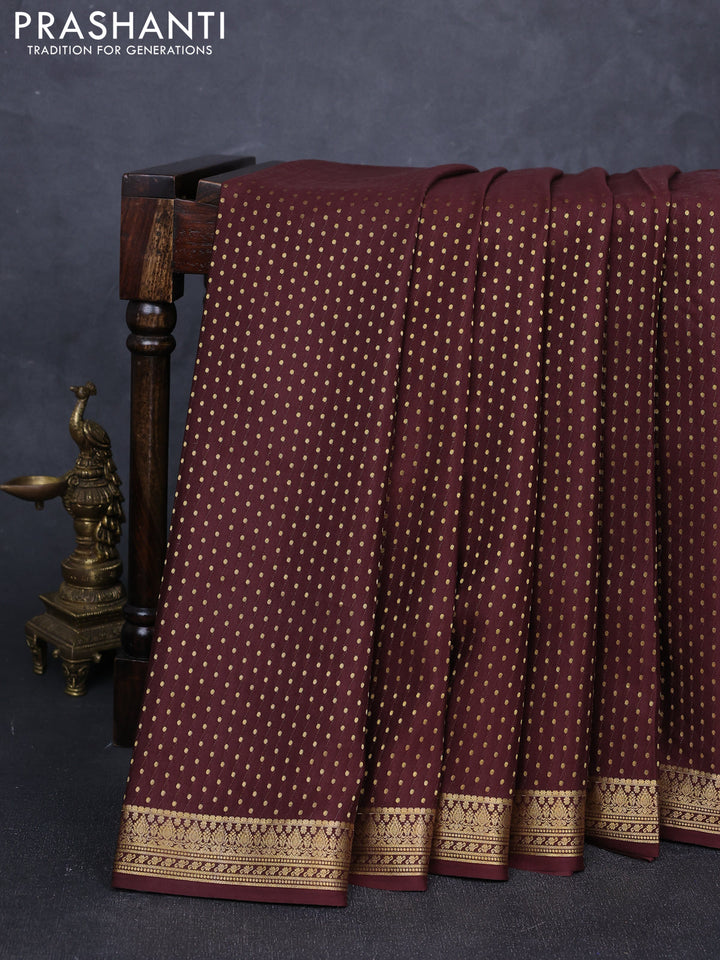 Pure mysore silk saree coffee brown with allover zari woven 1000 buttas and zari woven border