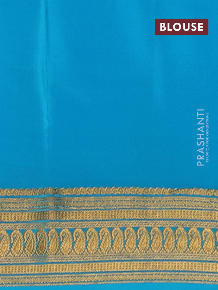Pure mysore silk saree purple and teal blue with plain body and zari woven border