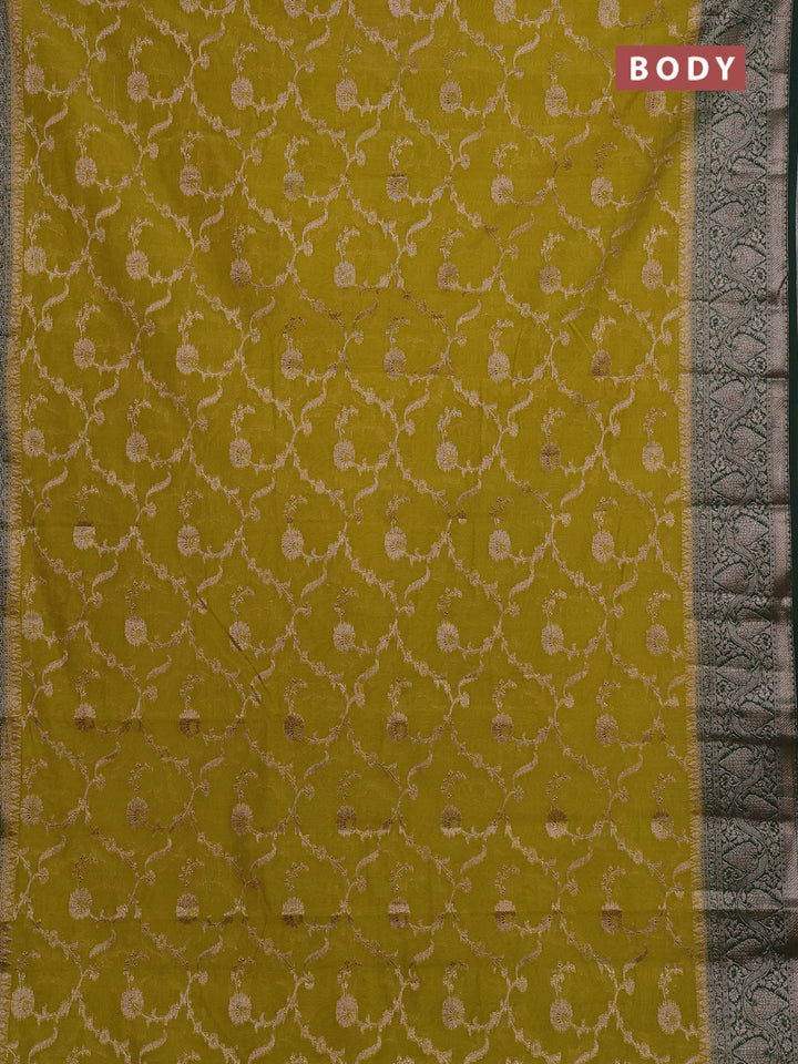 Semi chiniya silk saree mehendi green and bottle green with allover thread & zari weaves and woven border