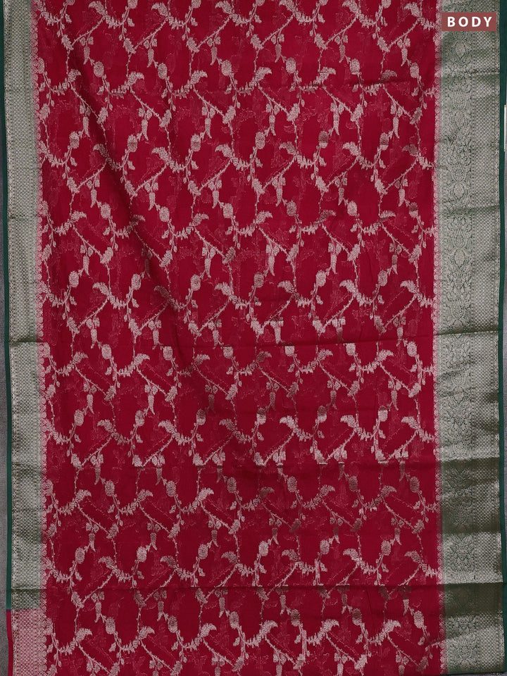 Semi chiniya silk saree pink and green with allover thread & zari weaves and woven border