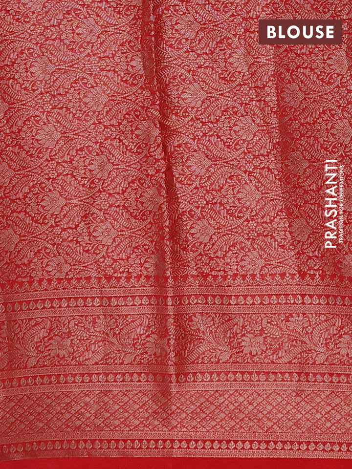 Semi chiniya silk saree navy blue and red with allover thread & zari weaves and woven border
