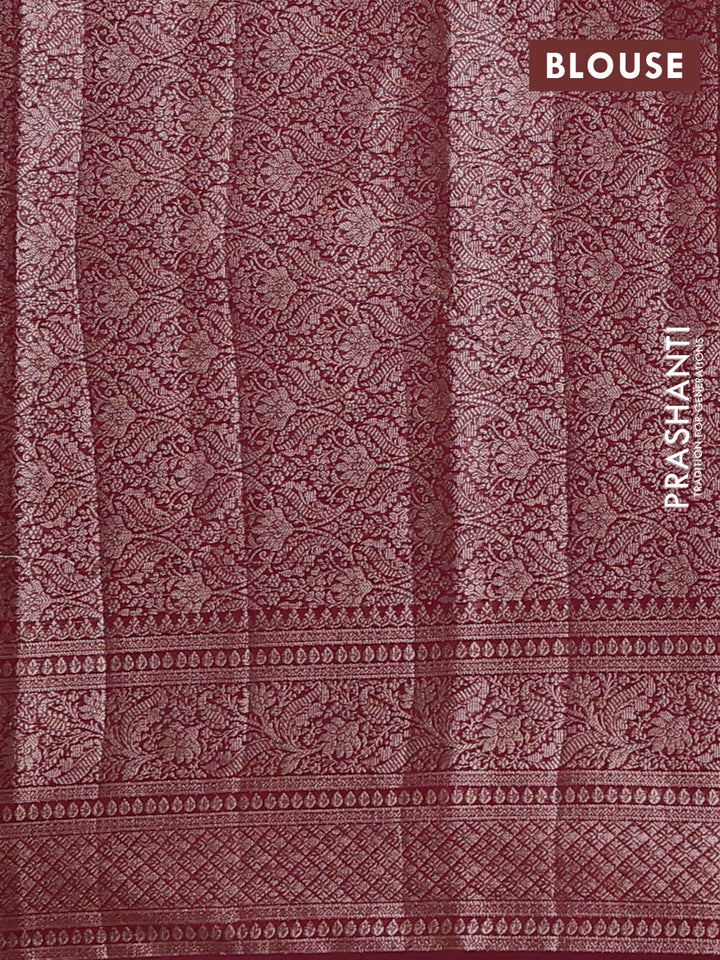 Semi chiniya silk saree dark peach and deep maroon with allover thread & zari weaves and woven border