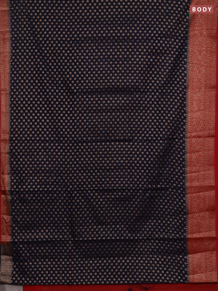 Semi chiniya silk saree navy blue and red with allover thread & zari woven buttas and woven border