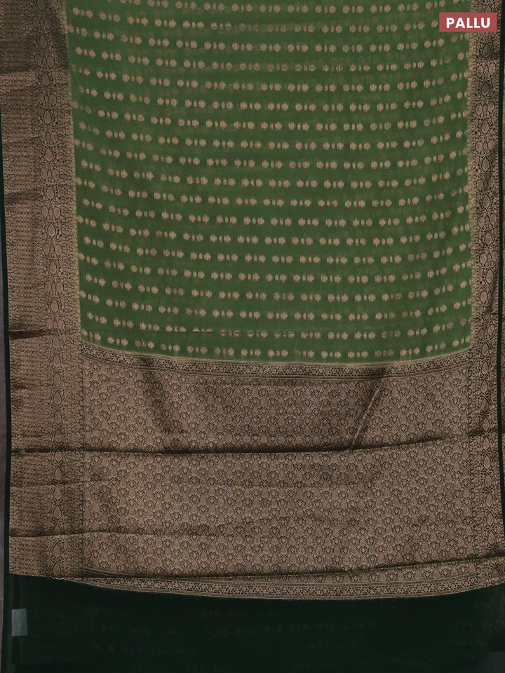 Semi chiniya silk saree pastel green and bottle green with allover thread & zari woven buttas and woven border