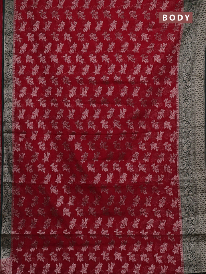 Semi chiniya silk saree red and bottle green with allover thread & zari woven buttas and woven border