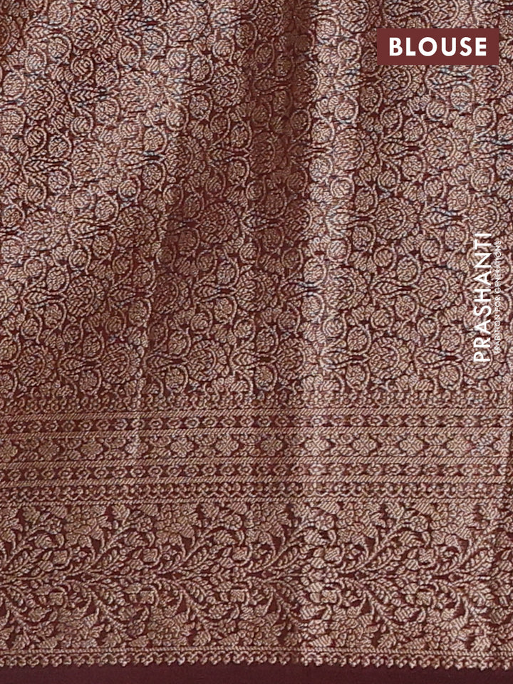 Semi chiniya silk saree brown with allover thread & zari woven buttas and woven border