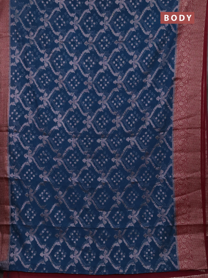 Semi chiniya silk saree peacock blue and wine shade with allover thread & zari weaves and woven border