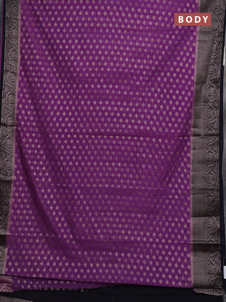 Semi chiniya silk saree drak lavender and black with allover thread & zari woven buttas and woven border