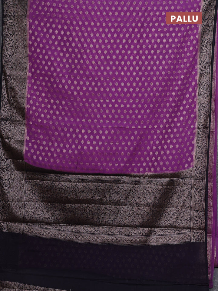 Semi chiniya silk saree drak lavender and black with allover thread & zari woven buttas and woven border