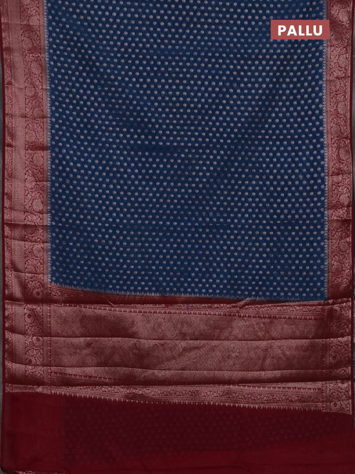 Semi chiniya silk saree peacock blue and wine shade with allover thread & zari woven buttas and woven border