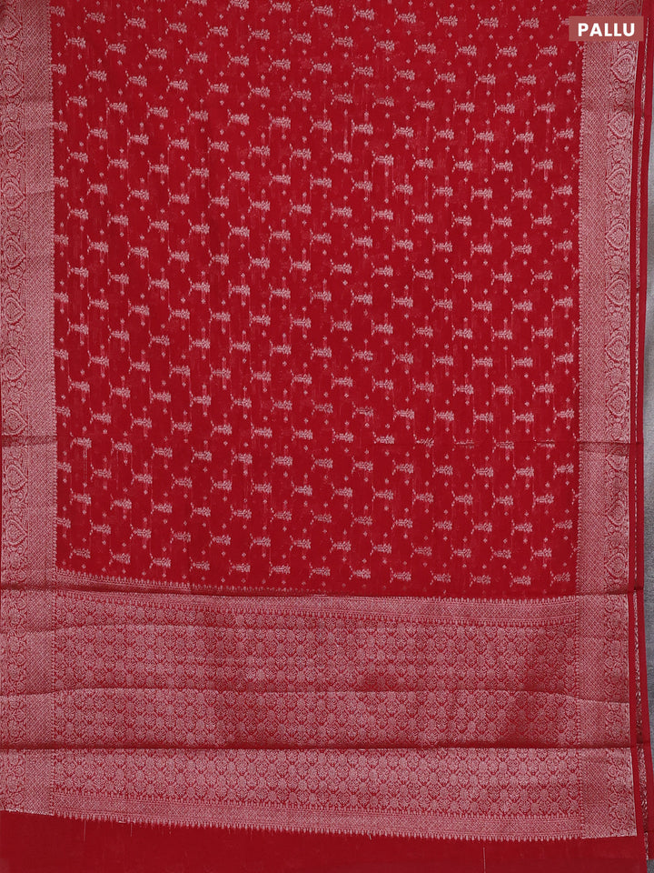 Semi chiniya silk saree kumkum red with allover thread & zari woven buttas and woven border
