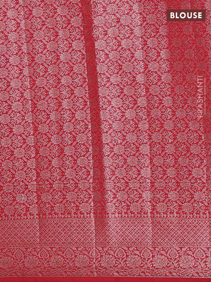 Semi chiniya silk saree kumkum red with allover thread & zari woven buttas and woven border
