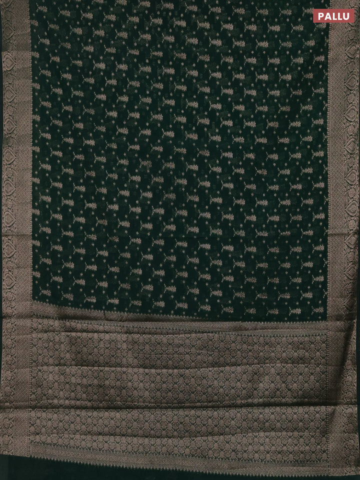 Semi chiniya silk saree dark green with allover thread & zari woven buttas and woven border