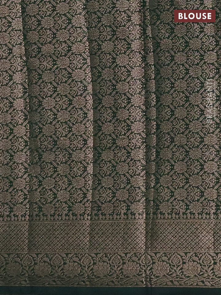 Semi chiniya silk saree dark green with allover thread & zari woven buttas and woven border